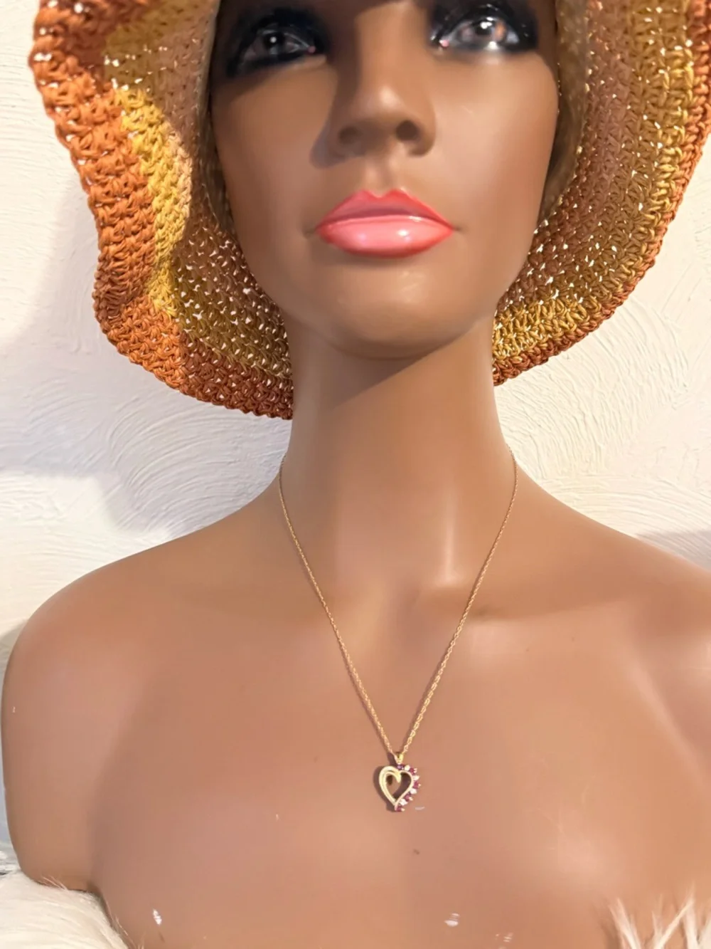 14K Gold‎ Diamond/Rubies Heart Pendant Necklace